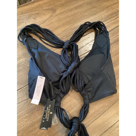 Victoria's Secret VS Archives Macrame Fringe Bralette Bikini Top xs black NWT - Picture 4 of 5